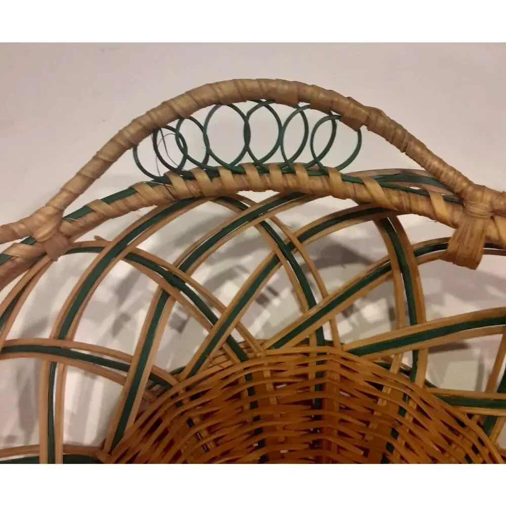 Vintage Woven Basket Green & Natural Versatile Decor